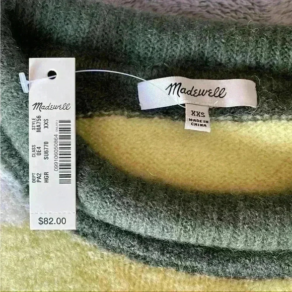 Madewell Striped Fulton Pullover Sweater in Heather Greengrass Sz XX-Small NWT - Picture 6 of 8